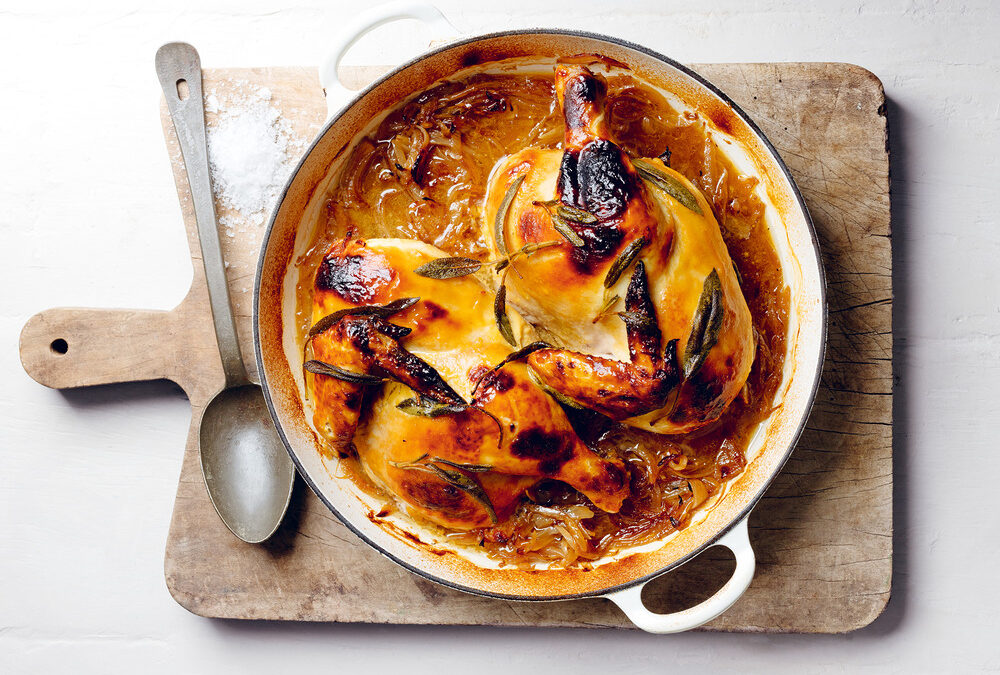 Honey mustard and caramelised onion roast chicken