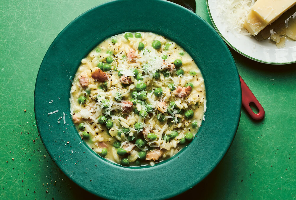 Pea and pancetta risotto